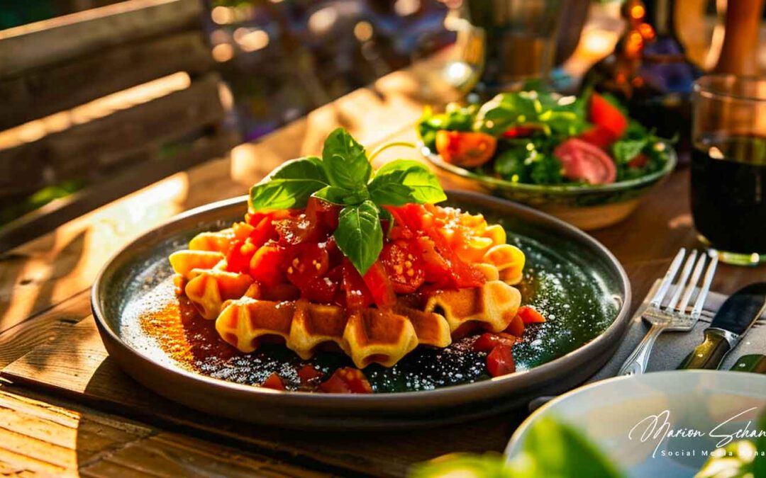 Ungarisch kochen, Gofri Rezept für deftige Kartoffelwaffeln mit Basilikum