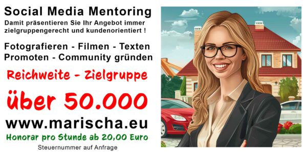Mit Marischa zum Erfolg! Entwickle einzigartige Social-Media-Strategien mit Marischa. Hol Dir eine Komplettanalyse, indiv. Strategie, Content-Planung, Community-Aufbau & Performance-Tracking. Jetzt kostenloses Erstgespräch sichern! Jetzt kontaktieren!
